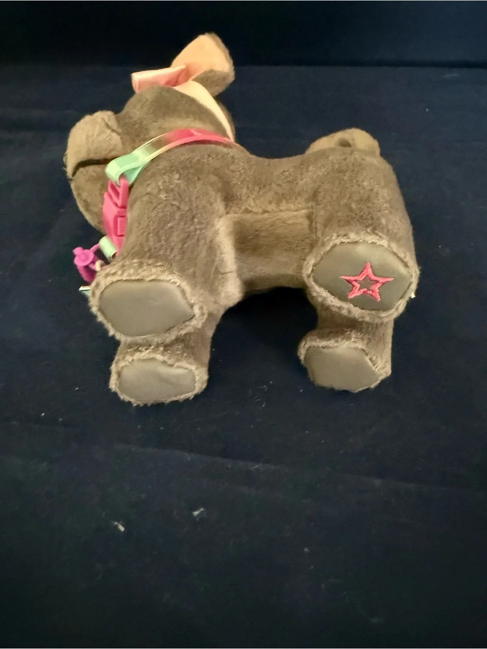 American Girl Gray Plush Dog Toy with Pink Bow and Pink Charm